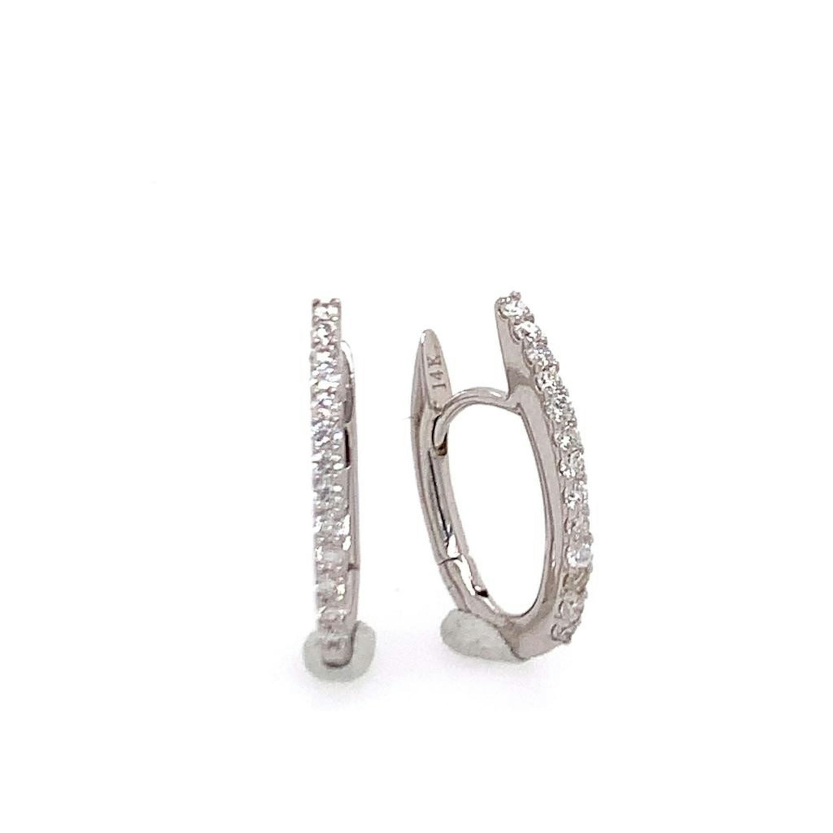 Vertical 14K White Gold Diamond Small Oval Hoop Earrings