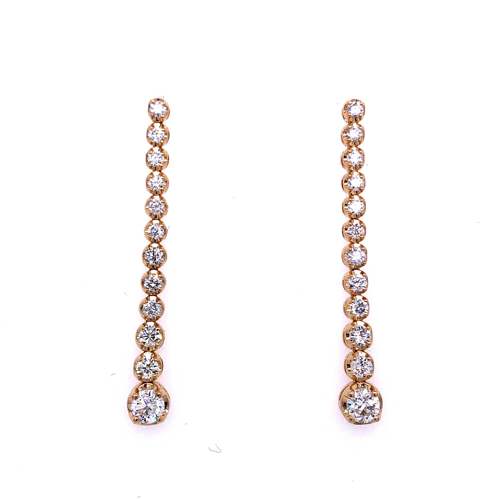 Vertical 14K Yellow Gold Diamond Linear Drop Earrings