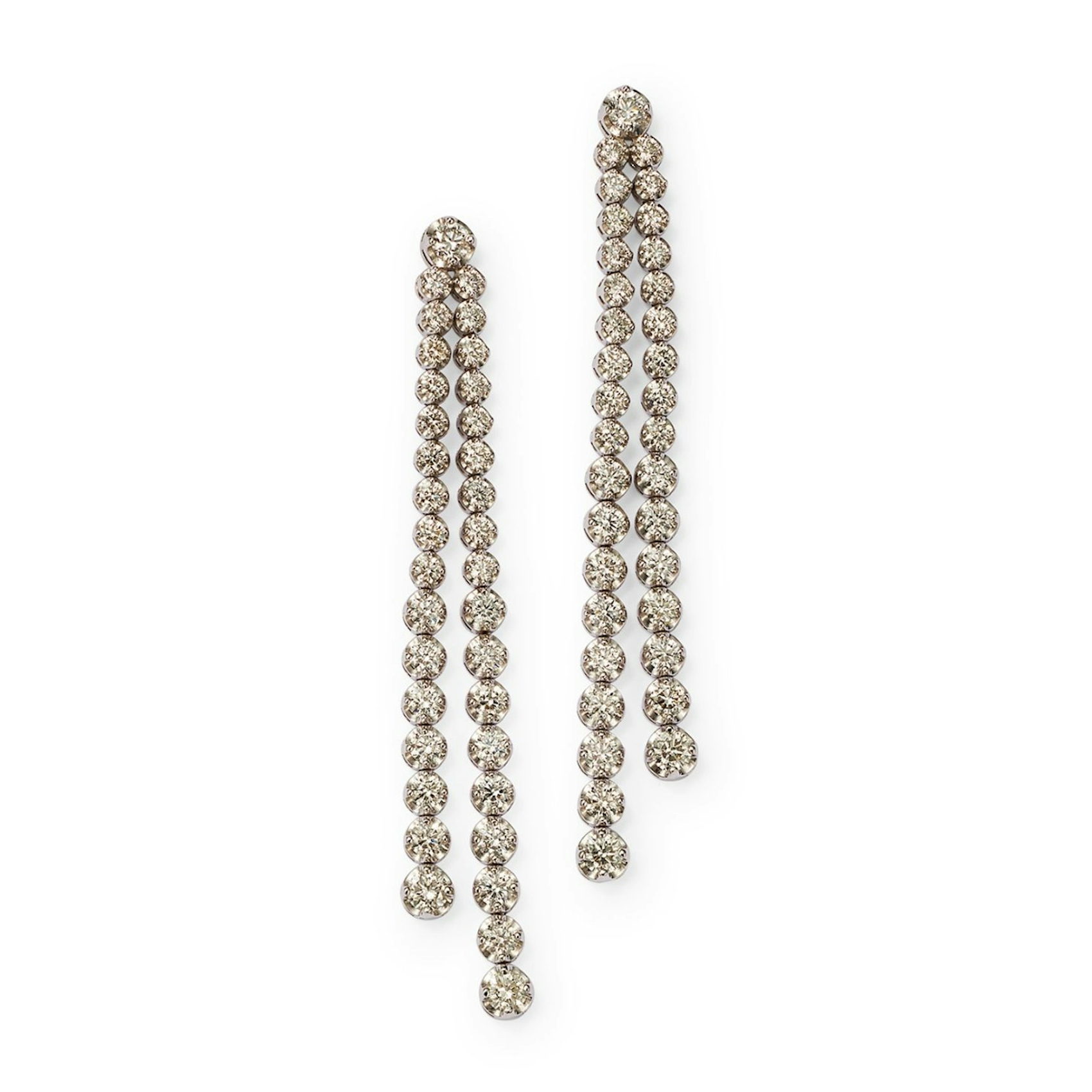 Vertical 14K White Gold Diamond Double Line Drop Earrings