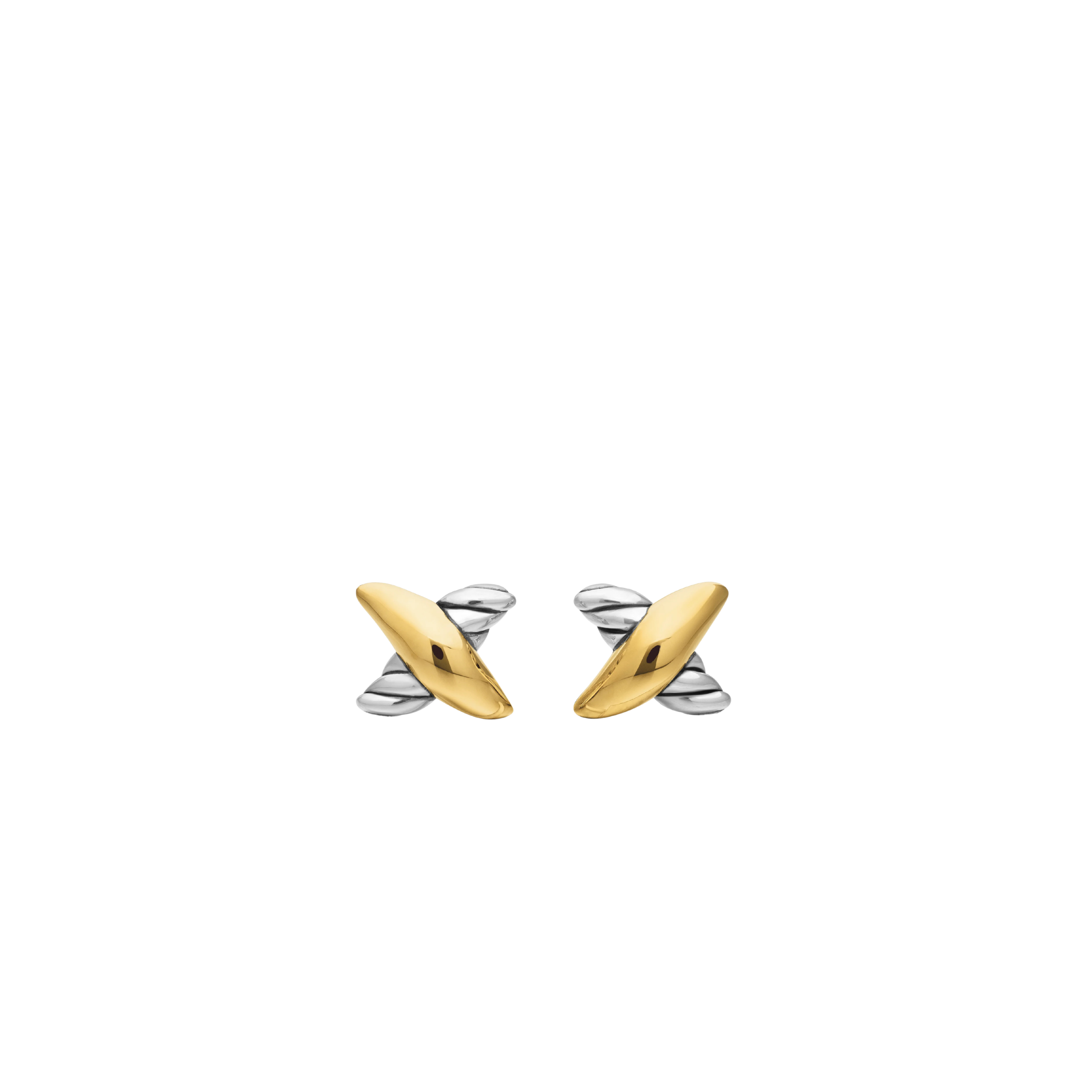 Vertical Petite X Stud Earrings Sterling Silver with 18K Yellow Gold, 7.5mm
