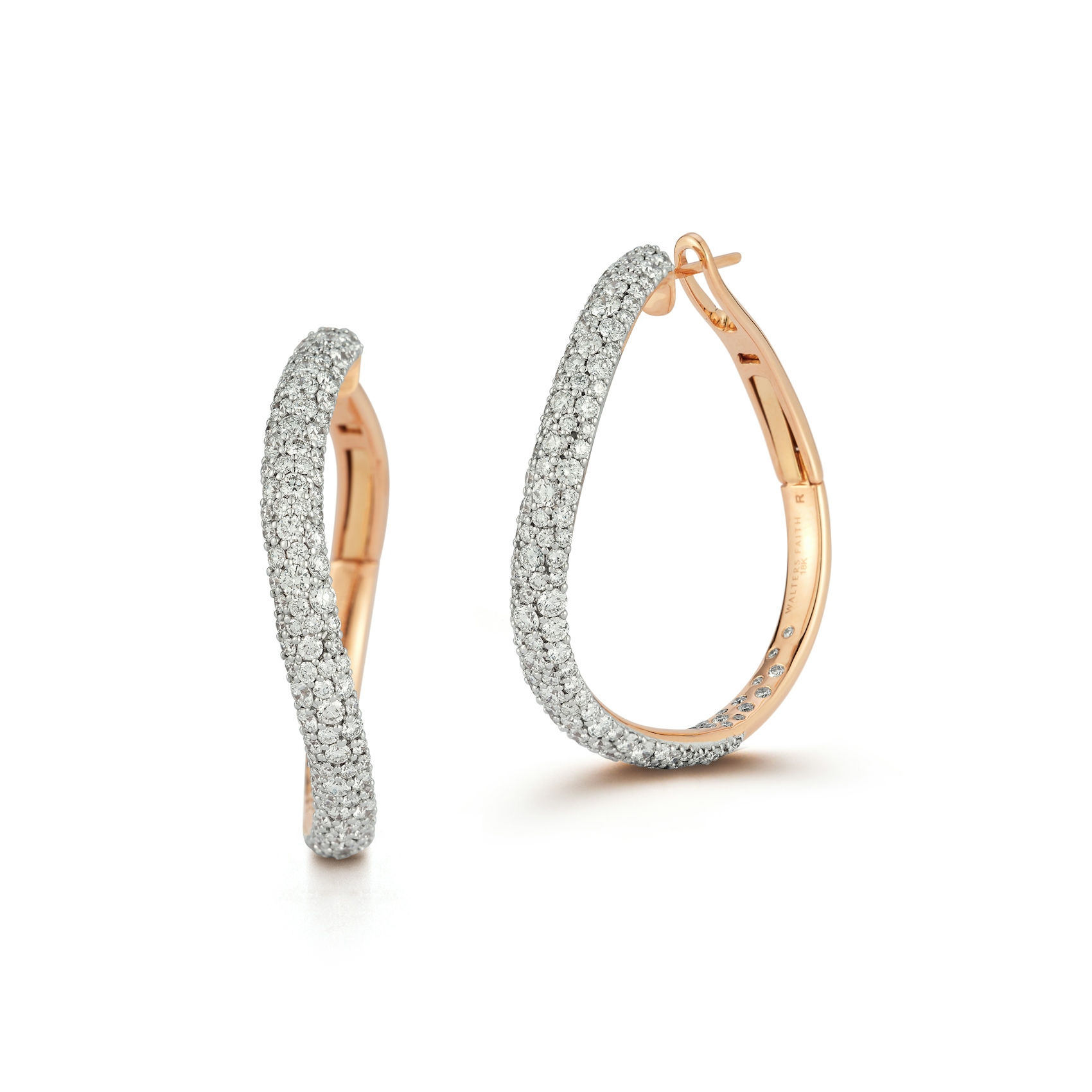 Vertical 18K Rose Gold Julian Diamond Curved Hoop Earrings