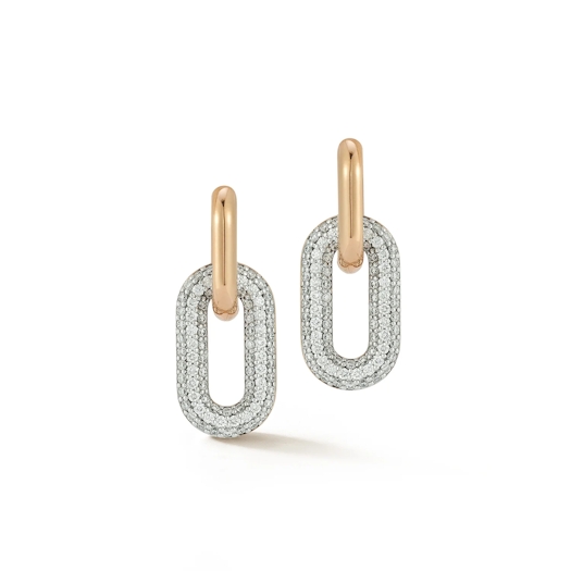 Vertical 18K Rose Gold Morrell Diamond Drop Huggie Earrings