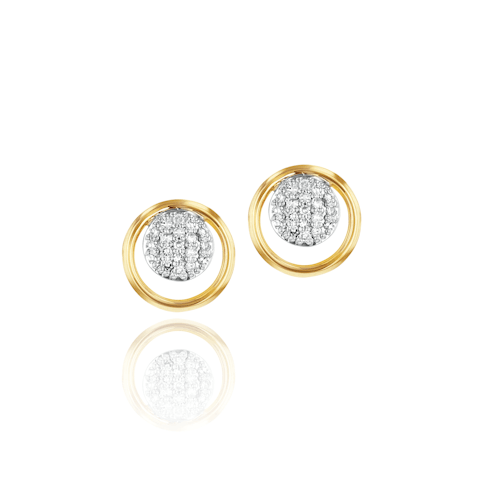 Vertical 14K Yellow Gold Infinity Loop Diamond Pave Stud Earrings