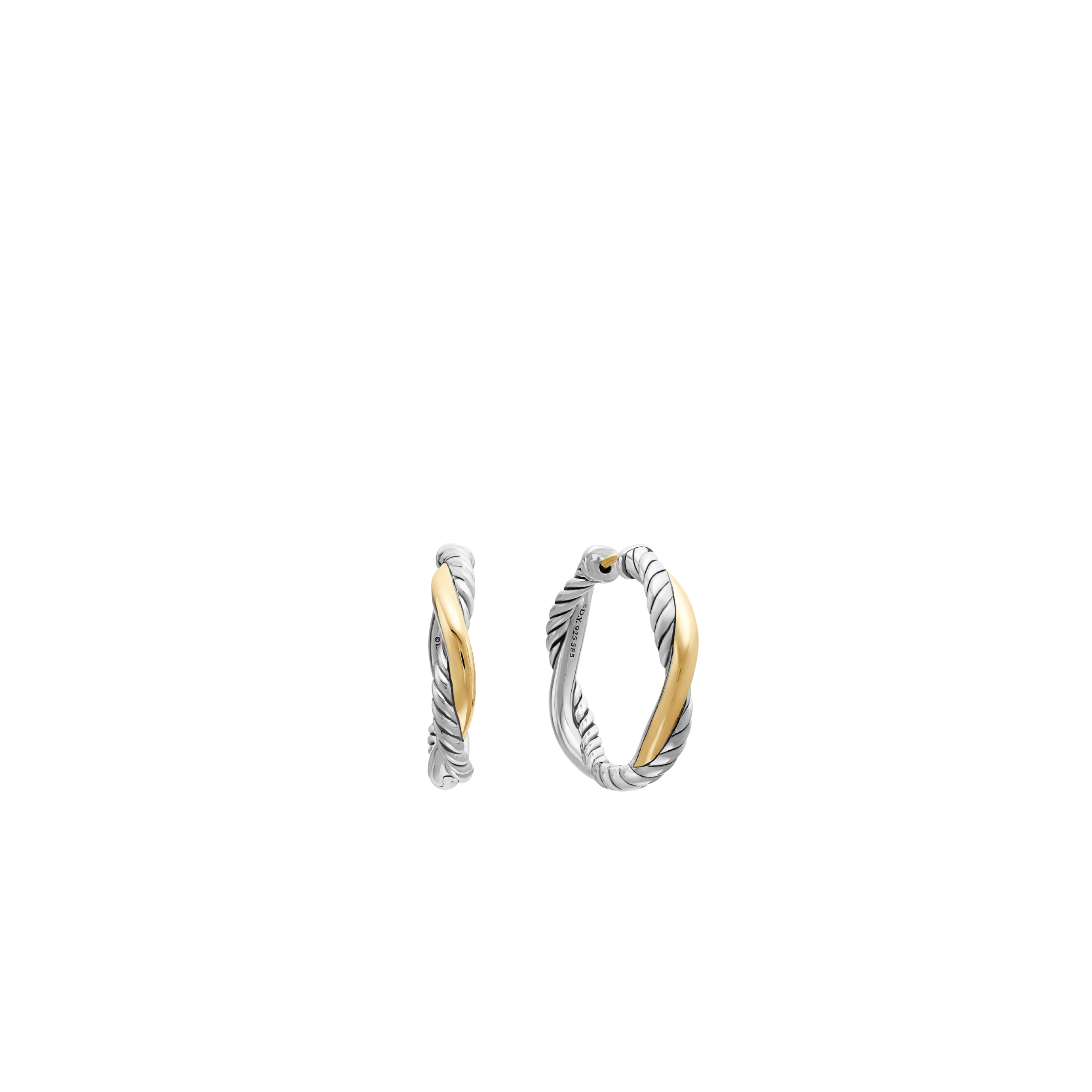Vertical Petite Infinity Hoop Earrings Sterling Silver with 14K Yellow Gold, 17.3mm