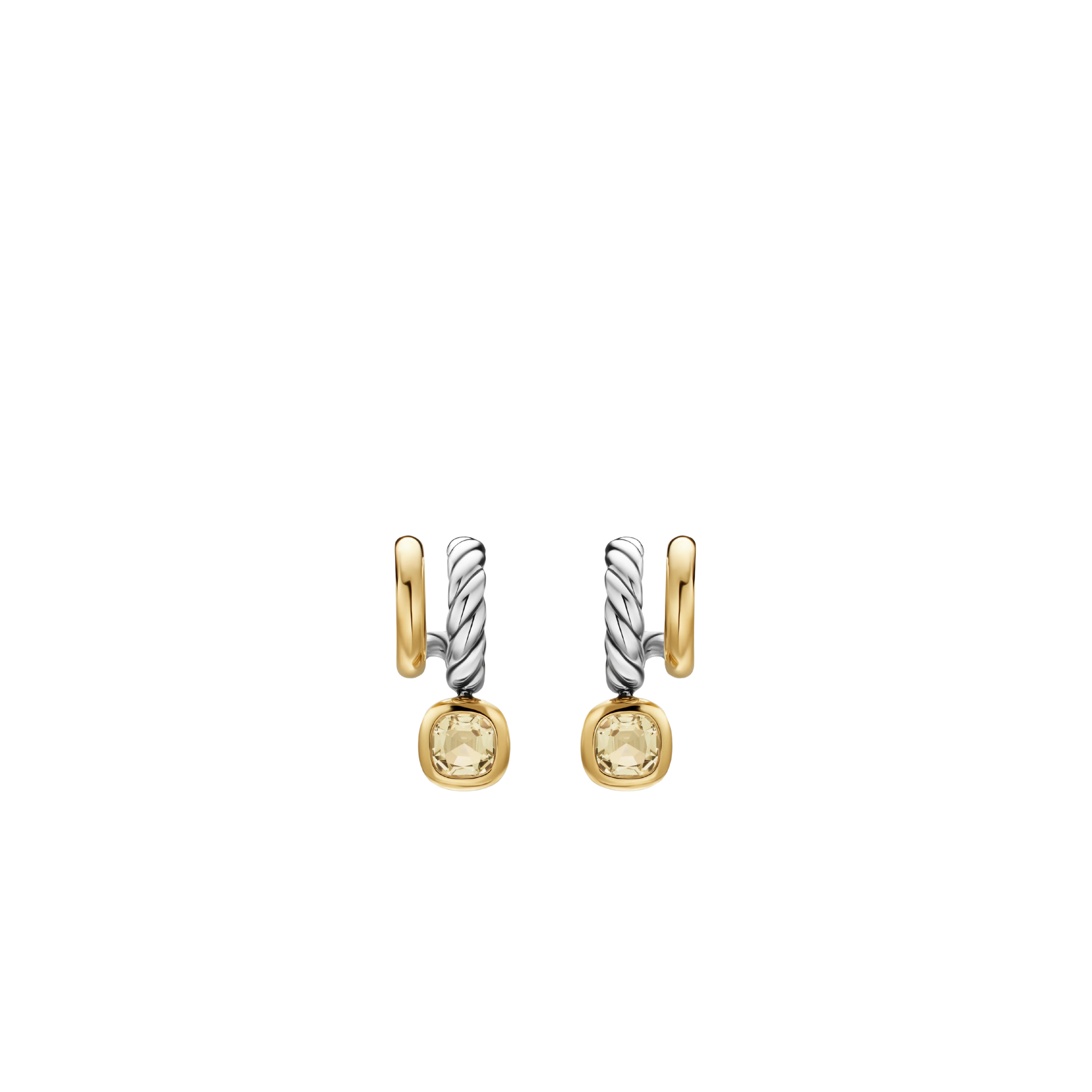 Vertical DY Mercer® Color Two Row Drop Earrings Sterling Silver with 18K Yellow Gold and Champagne Citrine, 19.5mm