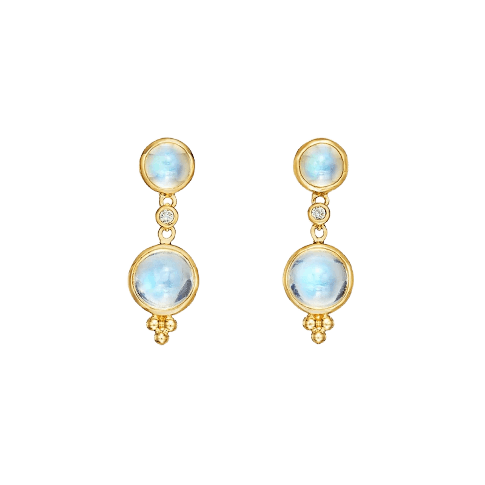 Vertical 18K Yellow Gold Blue Moonstone and Diamond Drop Earrings
