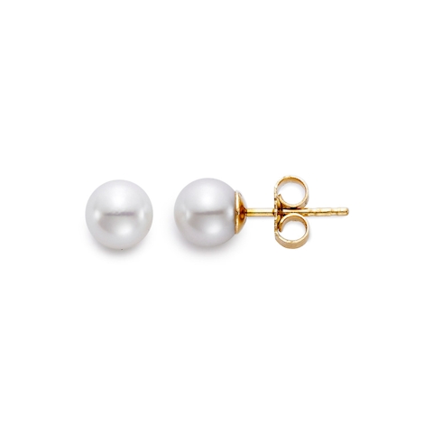 Vertical 18K White Gold 6-6.5MM A Akoya Pearl Stud Earrings