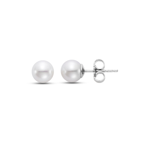 Vertical 18K White Gold 6-6.5MM AA Akoya Pearl Stud Earrings