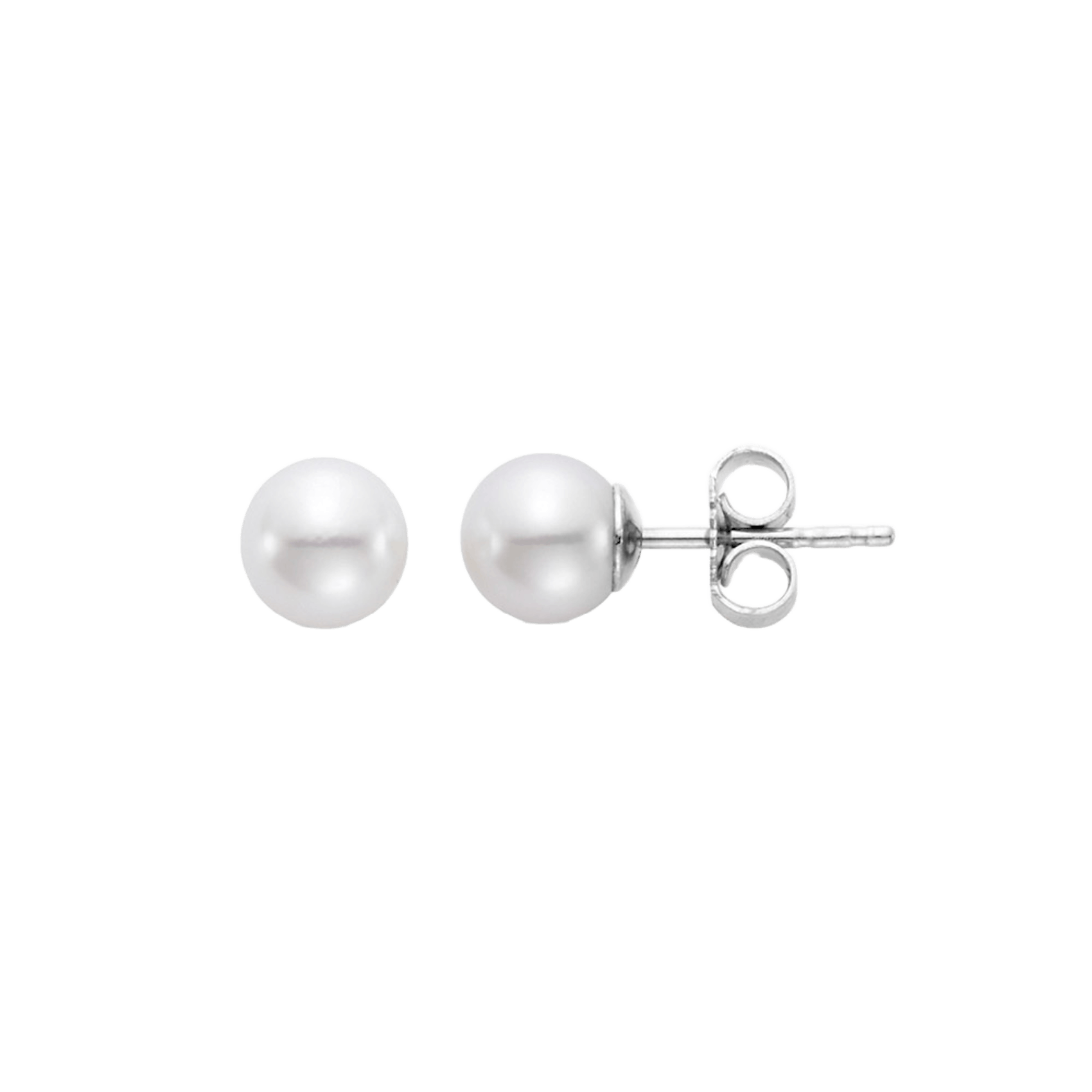 Vertical 18K White Gold 6-6.5MM AA Akoya Pearl Stud Earrings
