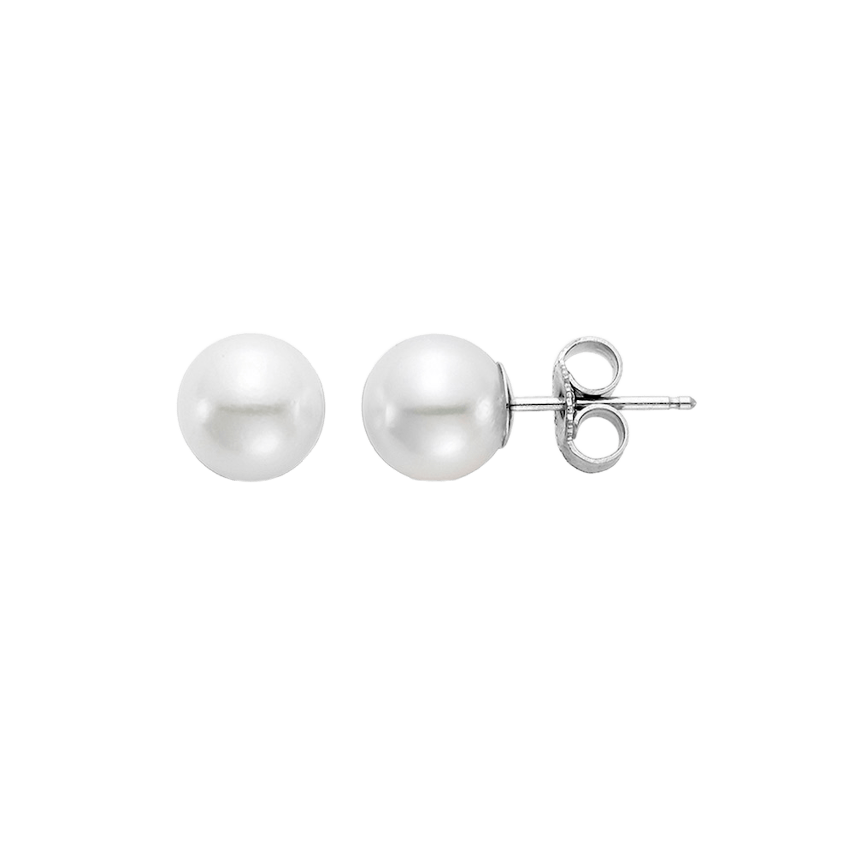 Vertical 18K White Gold 6.5-7MM A Akoya Pearl Stud Earrings