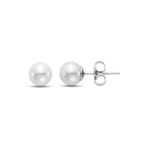 Vertical 18K White Gold 6.5-7MM AA Akoya Pearl Stud Earrings