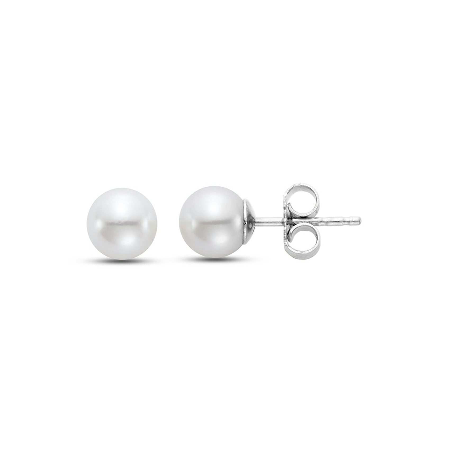Vertical 18K White Gold 6.5-7MM AA Akoya Pearl Stud Earrings