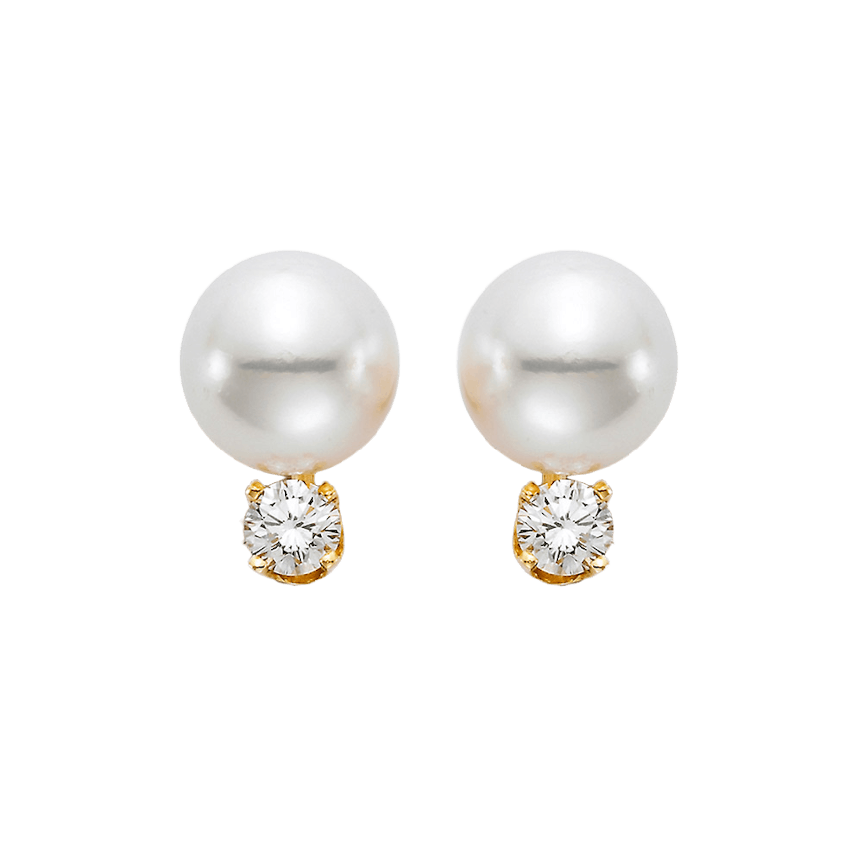 Vertical 18K Yellow Gold 6.5-7MM AA Akoya Pearl and Diamond Stud Earrings