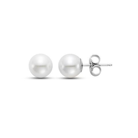 Vertical 18K White Gold 7-7.5MM AA Akoya Pearl Stud Earrings