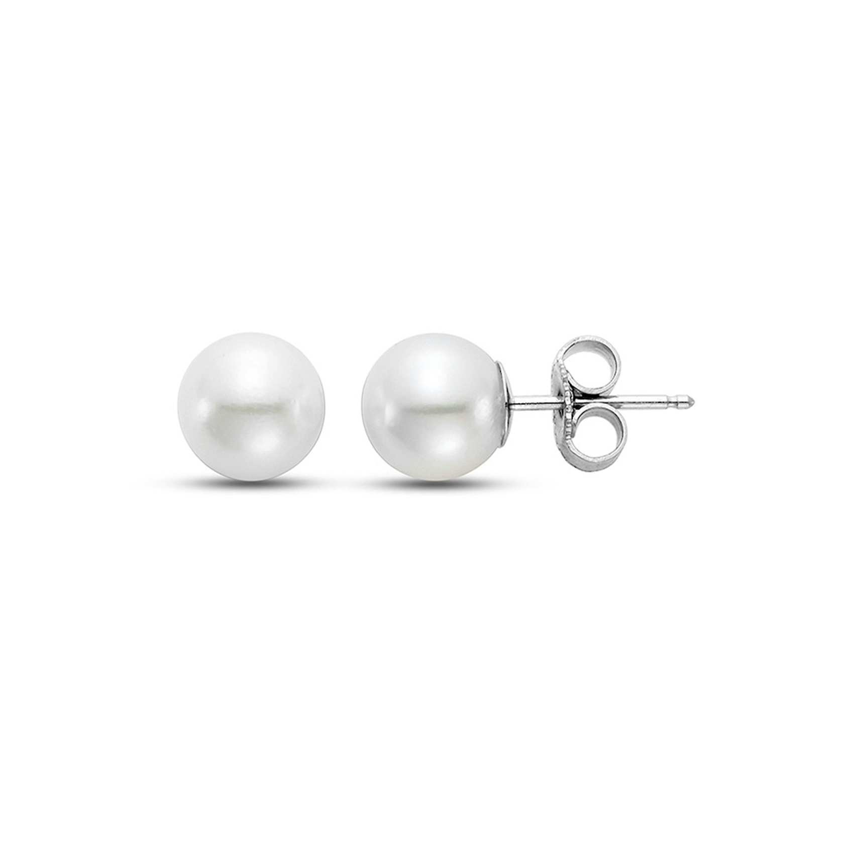 Vertical 18K White Gold 7-7.5MM AA Akoya Pearl Stud Earrings