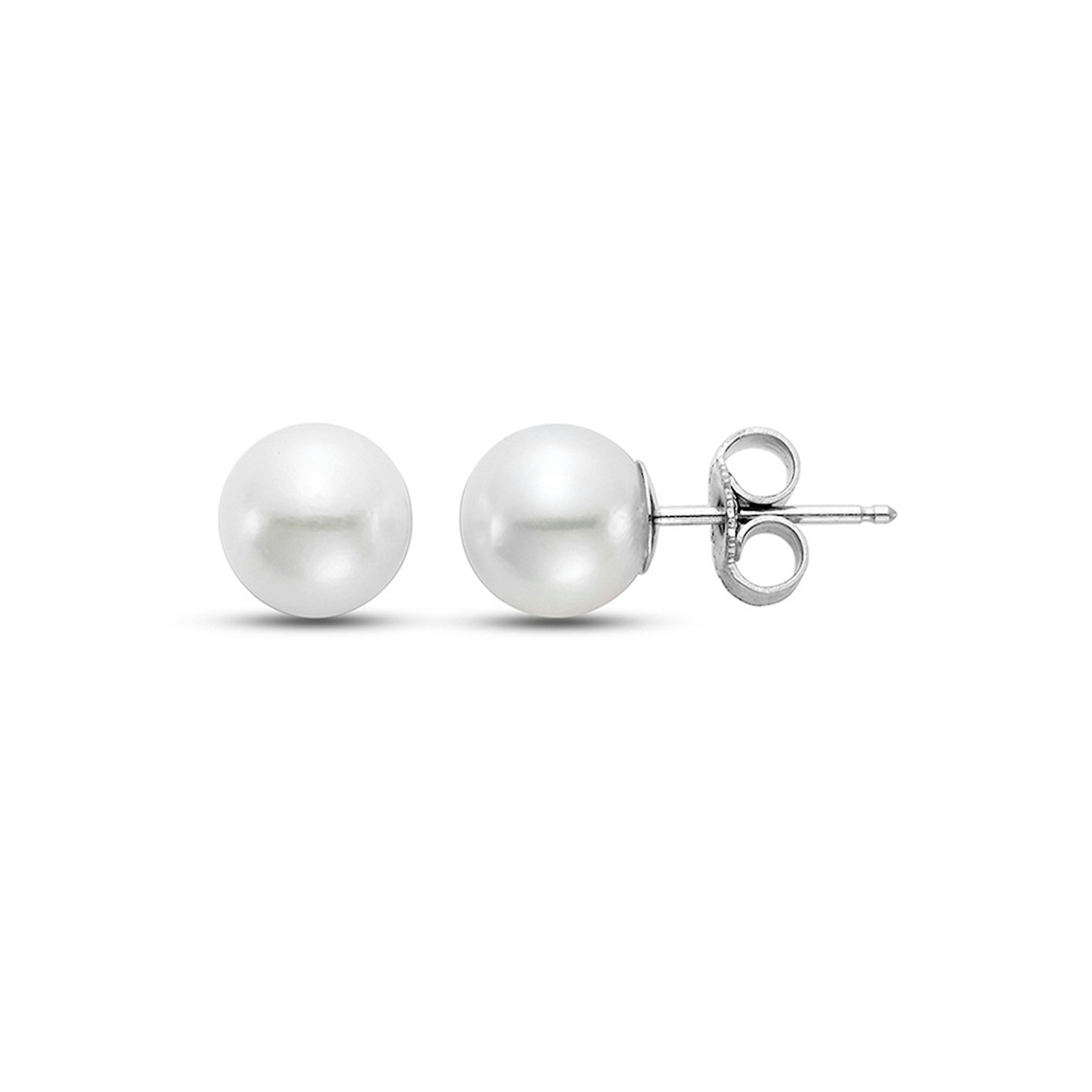 Vertical 18K White Gold 7.5-8MM A Akoya Pearl Stud Earrings