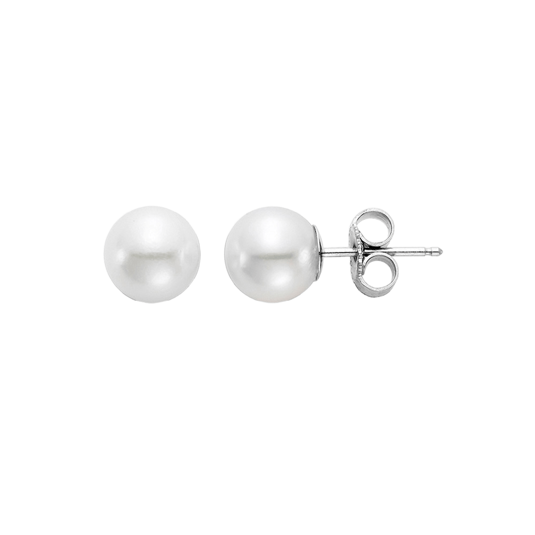 Vertical 18K White Gold 7.5-8MM AA Akoya Pearl Stud Earrings