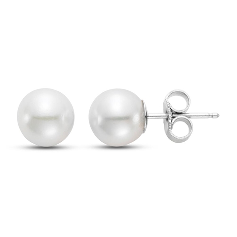 Vertical 18K White Gold 8-8.5MM AA Akoya Pearl Stud Earrings