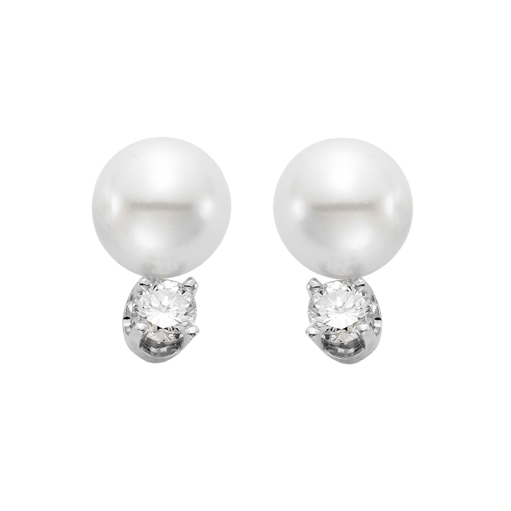 Vertical 18K Yellow Gold 8-8.5MM AA Akoya Pearl and Diamond Stud Earrings