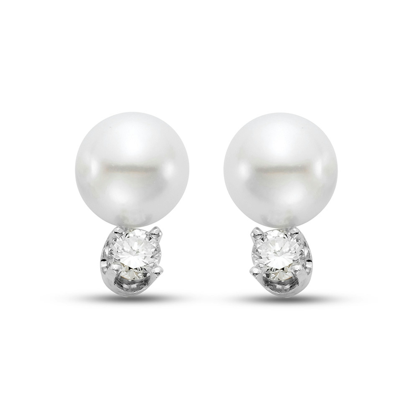 Vertical 18K Yellow Gold 8-8.5MM AA Akoya Pearl and Diamond Stud Earrings