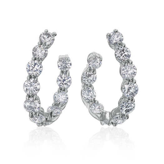 Vertical 18K White Gold New Moon Diamond Inside Out Hoop Earrings