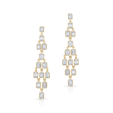 Vertical 18K Yellow Gold Emerald-Cut Diamond Chandelier Earrings