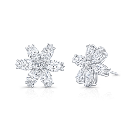 Vertical 18K White Gold Diamond Flower Earrings