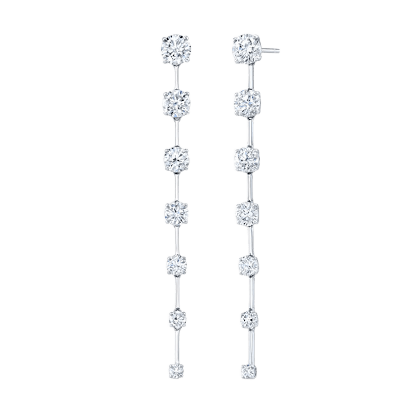 Vertical 18K White Gold Diamond Drop Earrings