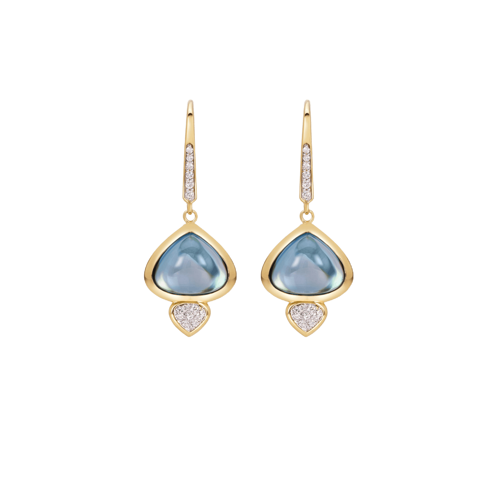 Vertical 18K Yellow Gold Trisolina Castagna Blue Topaz and Diamond Drop Earrings