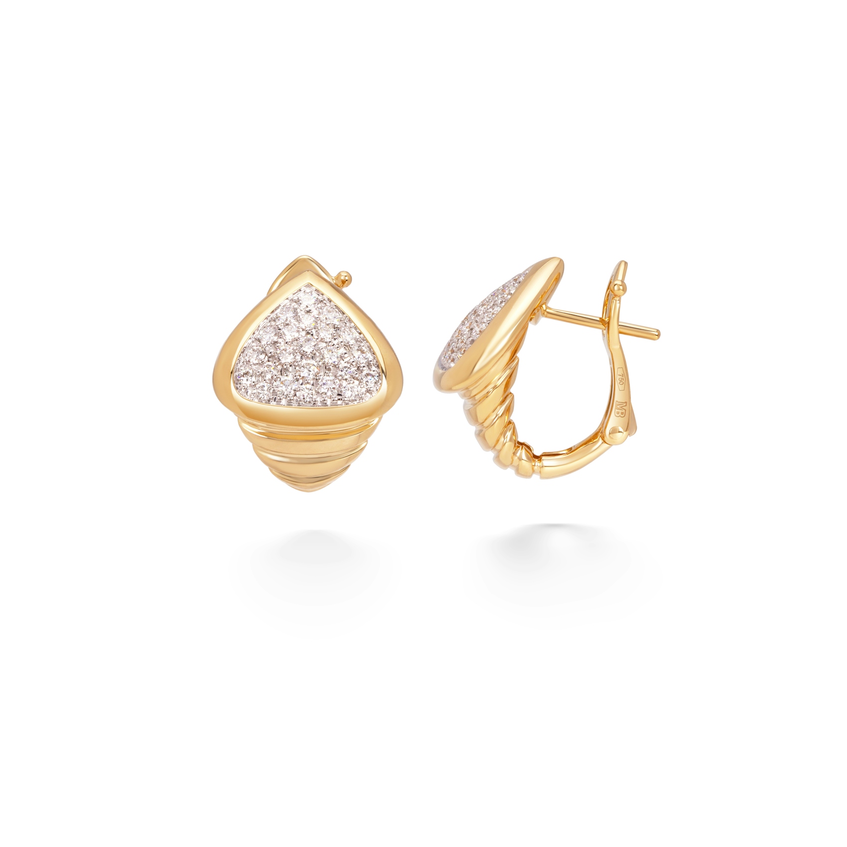 Vertical 18K Yellow Gold Trisola Diamond Pave Earrings