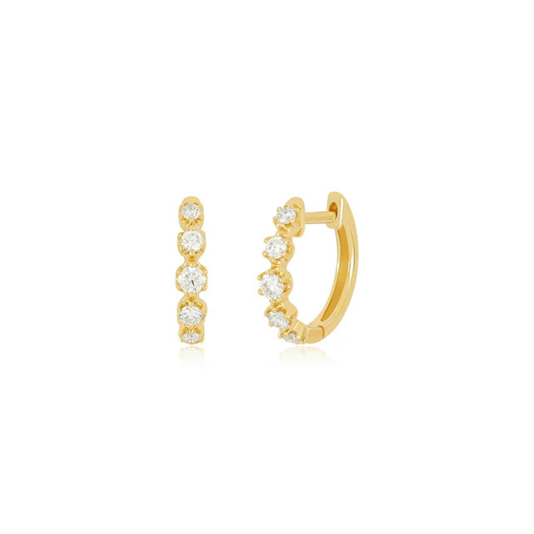 Vertical 14K Yellow Gold Diamond Crown Huggie Earrings