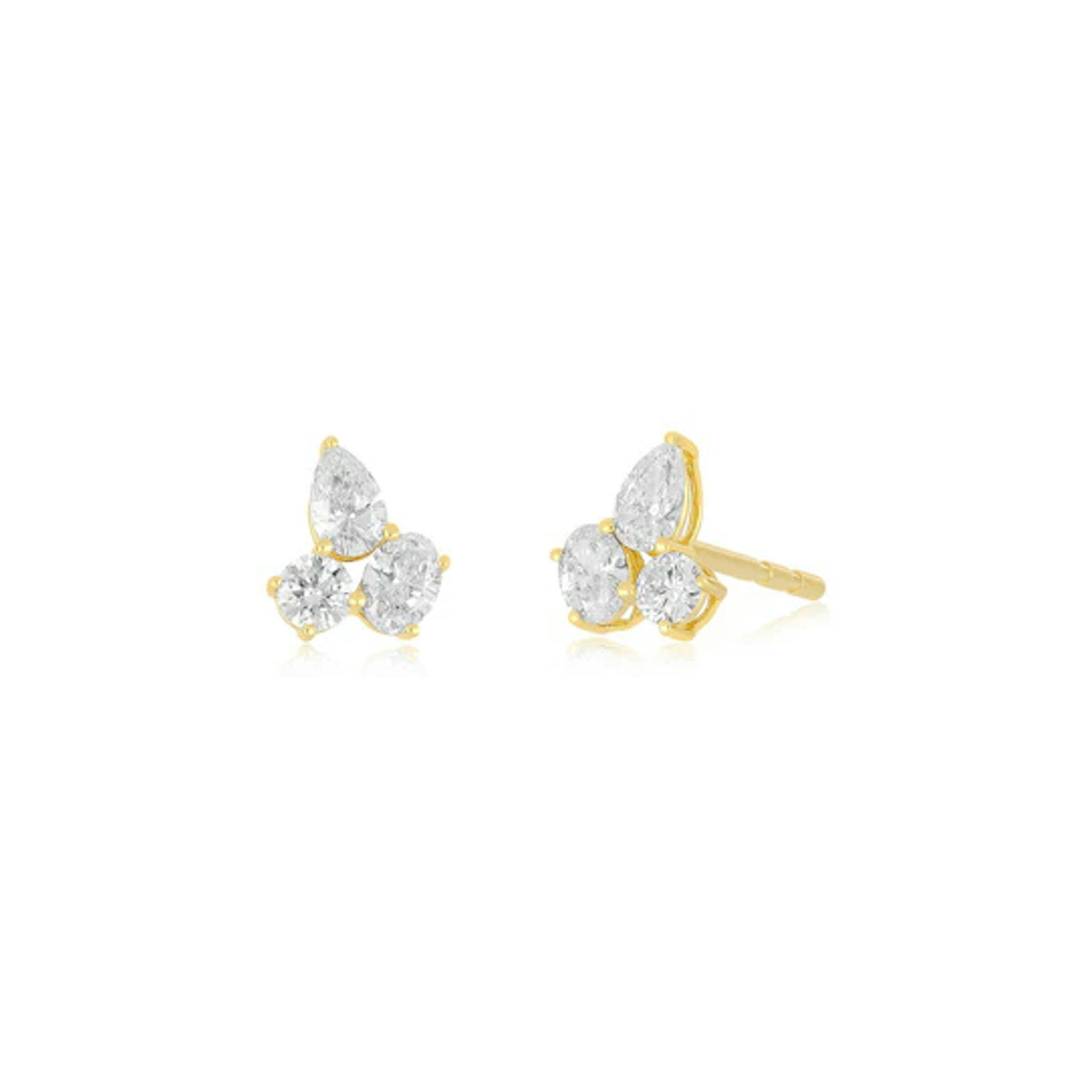 Vertical 14K Yellow Gold Diamond Triple Cluster Stud Earrings