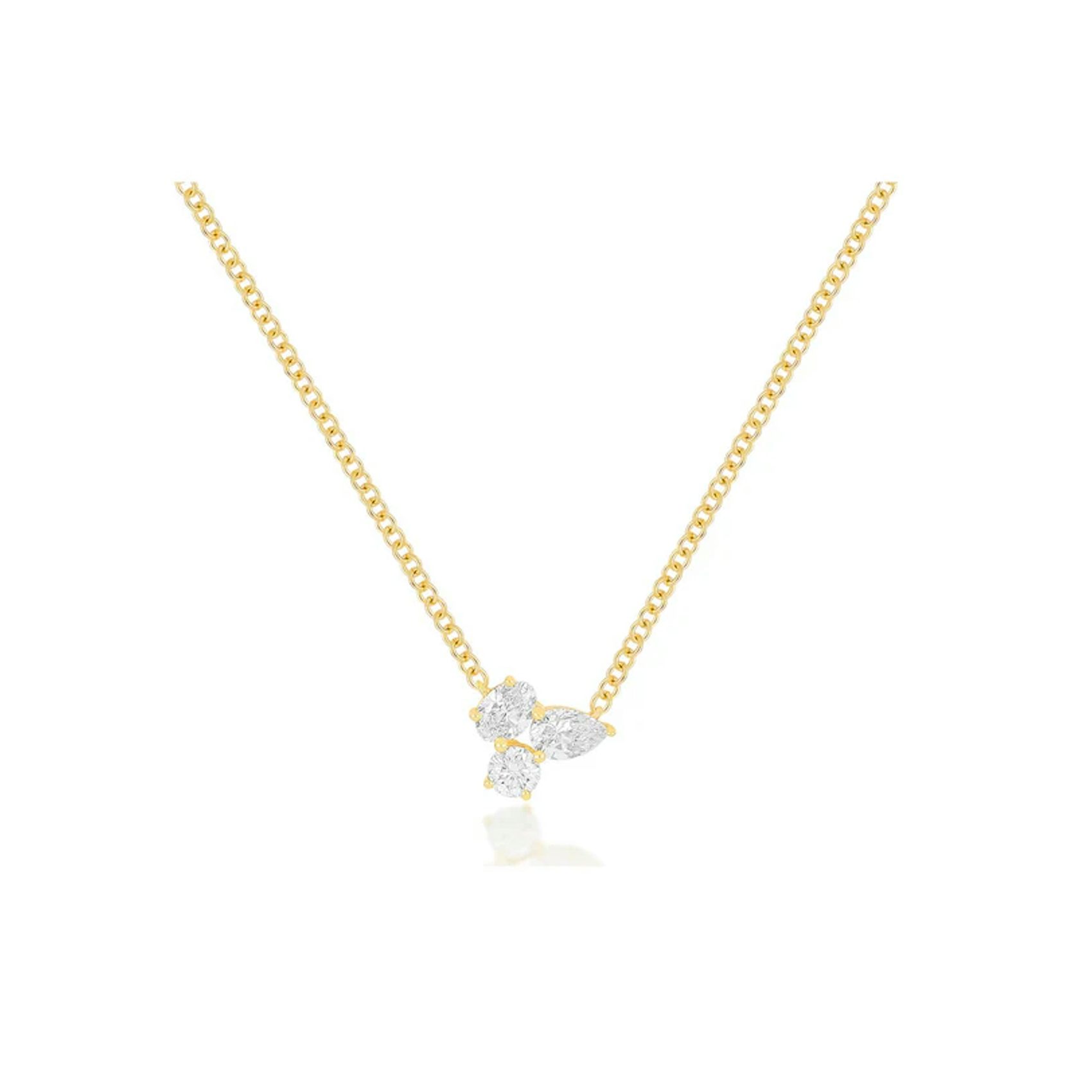 Vertical 14K Yellow Gold Diamond Triple Cluster Necklace
