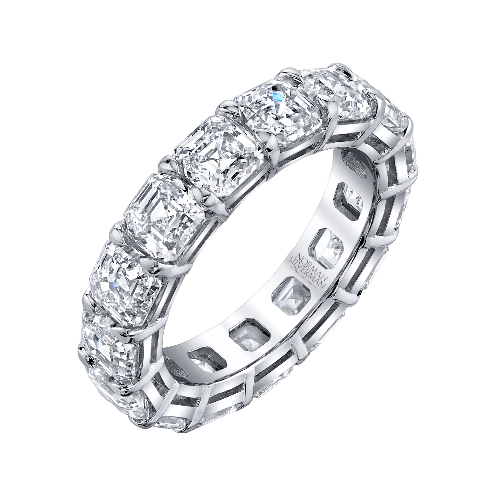 Vertical Platinum Asscher Diamond Eternity Band
