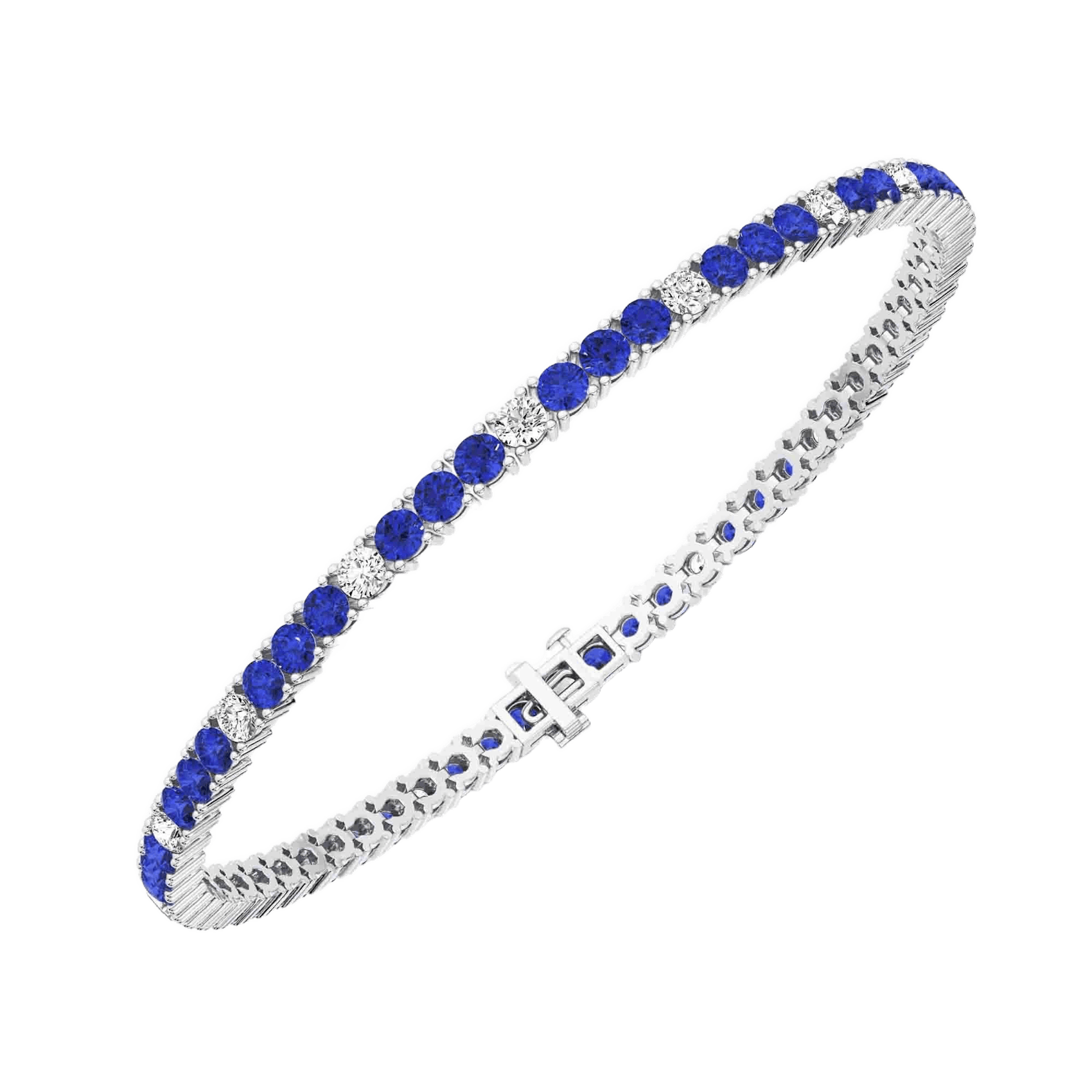 Vertical 14K White Gold Round Blue Sapphire and Diamond Bracelet