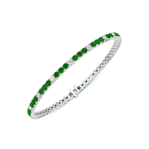 Vertical 14K White Gold Round Emerald and Diamond Bracelet