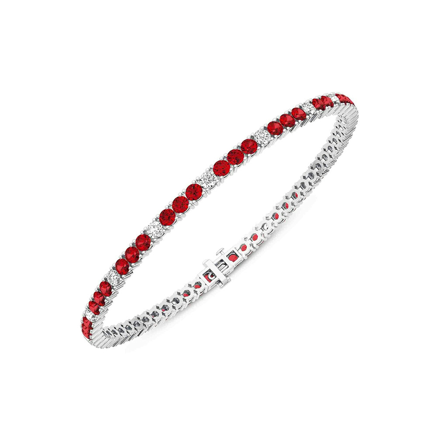 Vertical 14K White Gold Round Ruby and Diamond Bracelet