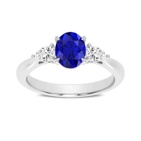Vertical 18K White Gold Oval Blue Sapphire and Diamond Ring