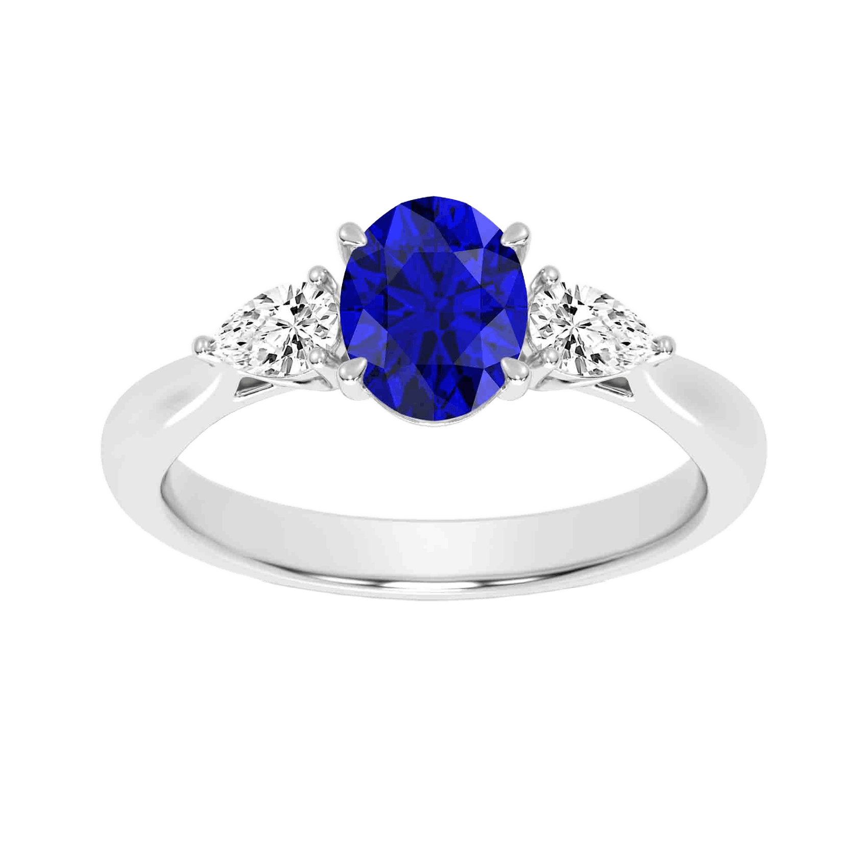 Vertical 18K White Gold Oval Blue Sapphire and Diamond Ring
