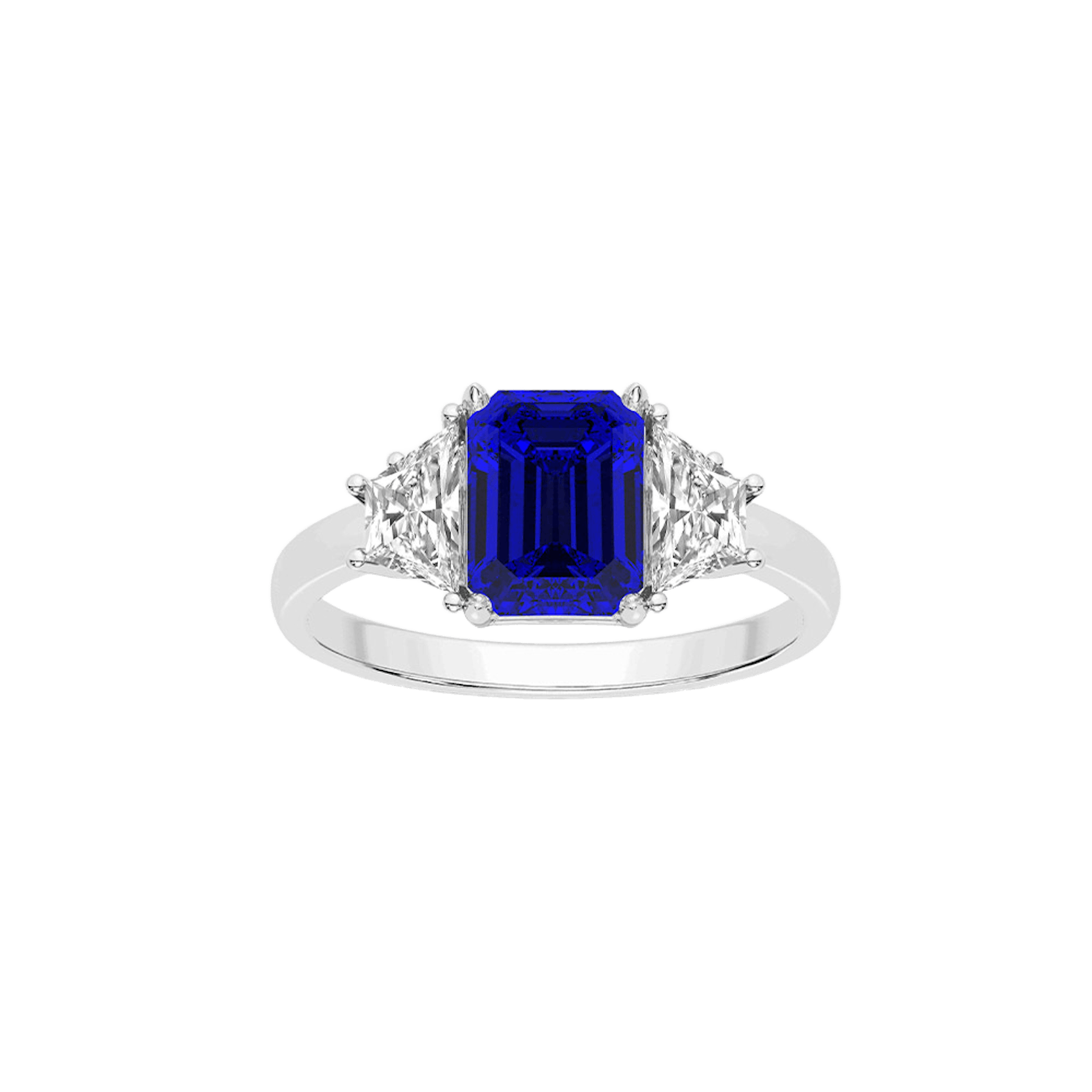Vertical 18K White Gold Blue Sapphire and Diamond Three Stone Ring