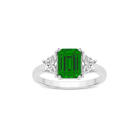 Vertical 18K Emerald and Diamond Three Stone Ring