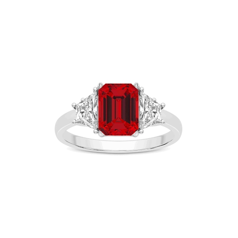 Vertical 18K White Gold Ruby and Diamond Three Stone Ring