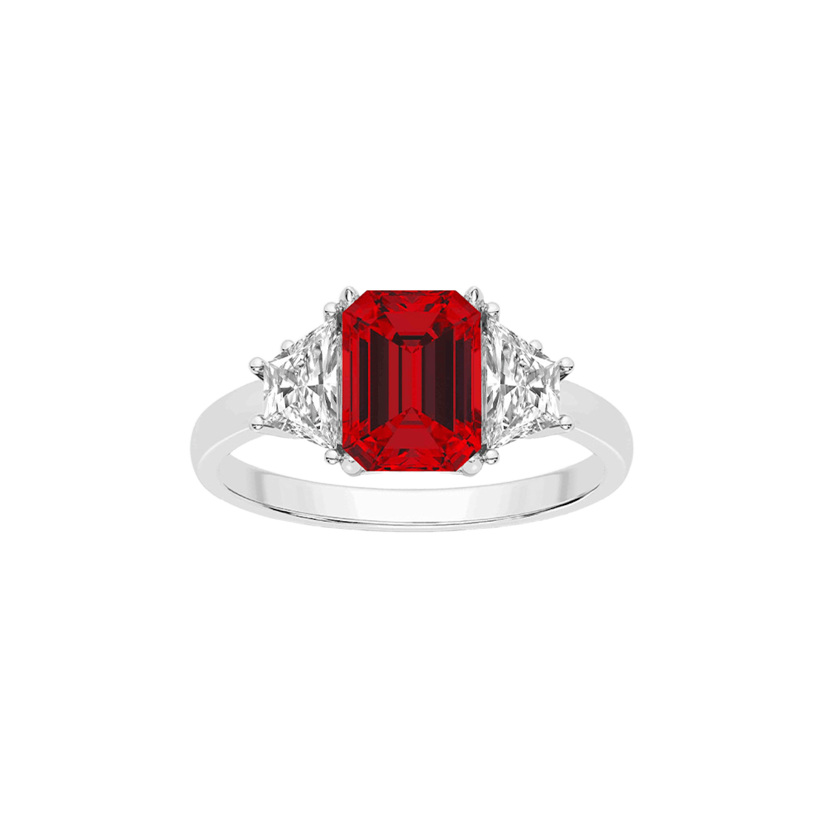 Vertical 18K White Gold Ruby and Diamond Three Stone Ring