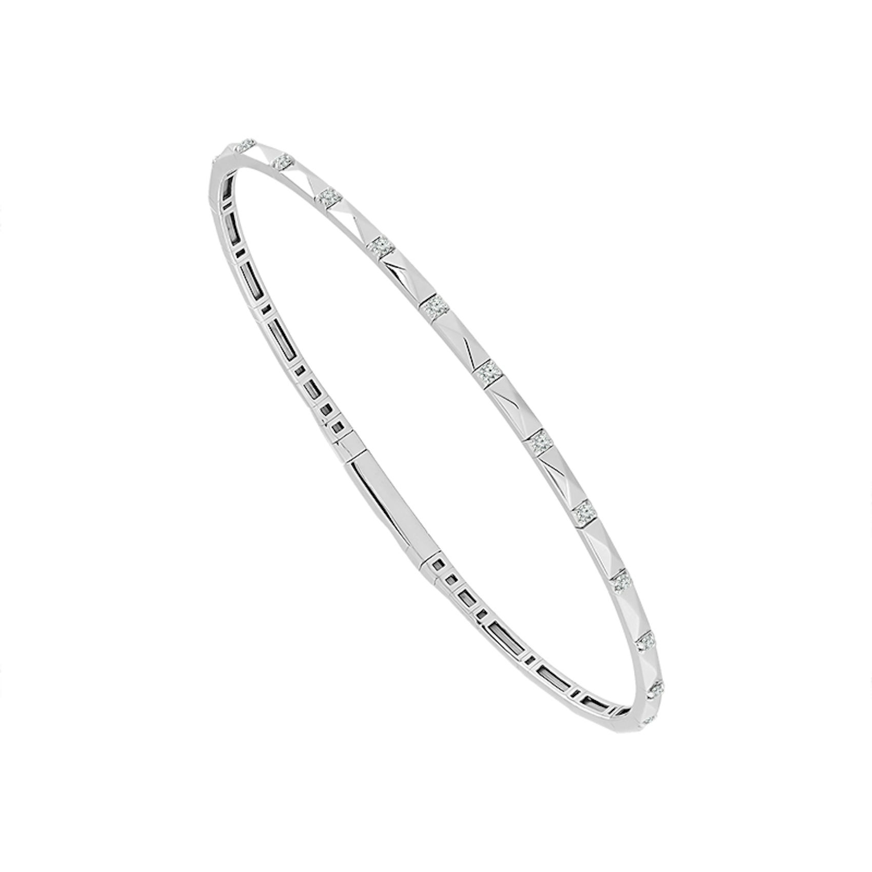 Vertical 14K White Gold Diamond Flexie Bangle Bracelet