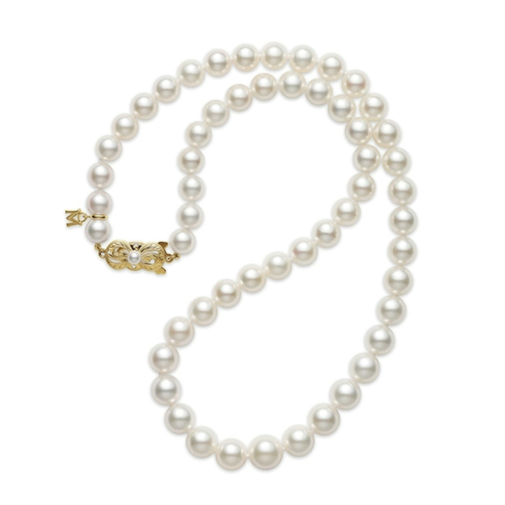 Vertical 18K Yellow Gold 9-7MM A1 Akoya Pearl Graduated Strand