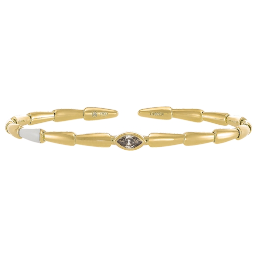 Vertical 18K Yellow Gold Marquise Brown Diamond and White Ceramic Cuff Bracelet