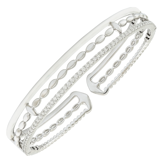 Vertical 18K White Gold White Ceramic and Diamond Bracelet