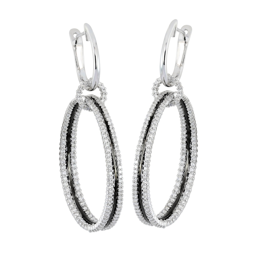 Vertical 18K White Gold Diamond in Color Black Ceramic Drop Earrings