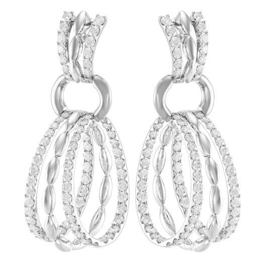 Vertical 18K White Gold Diamond Three-Row Drop Earrings