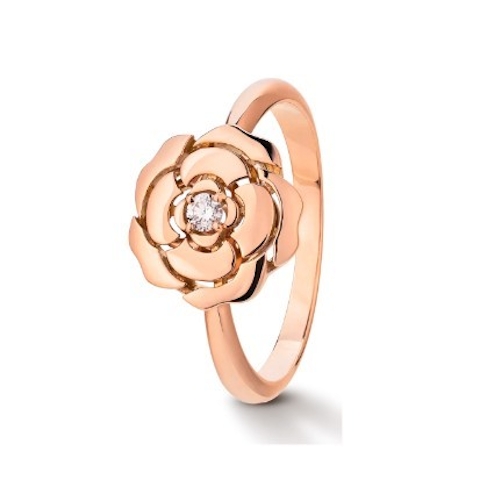 Vertical 18K Rose and White Gold Extrait De Camelia Diamond Ring